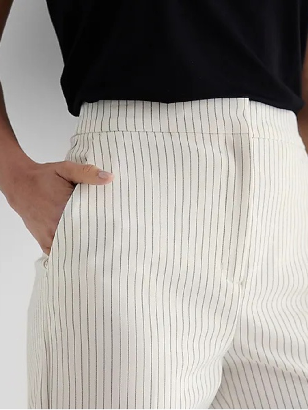 Express White Pinstripe Cropped Trousers